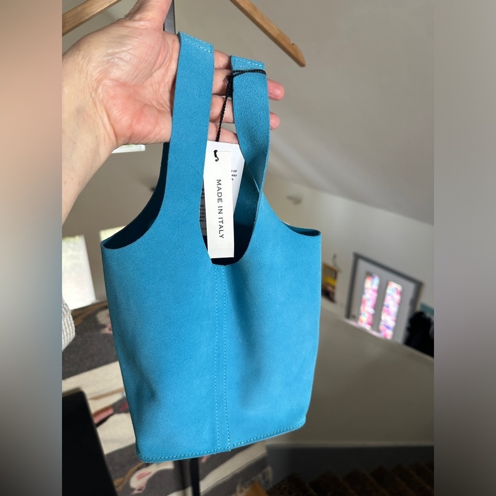 New Beachy Teal Suede Small Italian Uno Alla Volta Bag